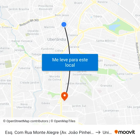 Esq. Com Rua Monte Alegre (Av. João Pinheiro) to Unitri map