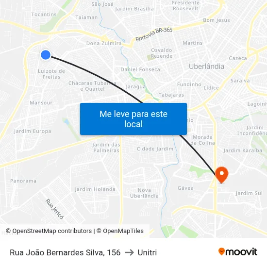 Rua João Bernardes Silva, 156 to Unitri map