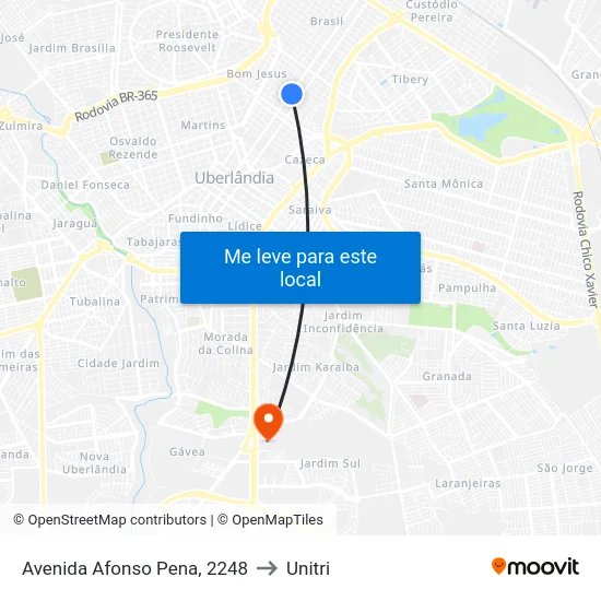 Avenida Afonso Pena, 2248 to Unitri map