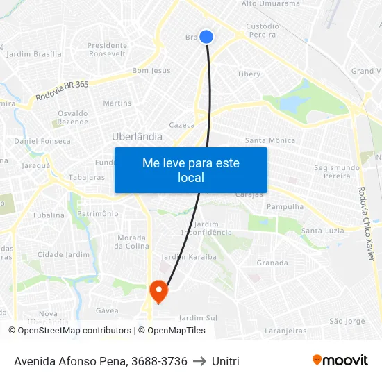 Avenida Afonso Pena, 3688-3736 to Unitri map