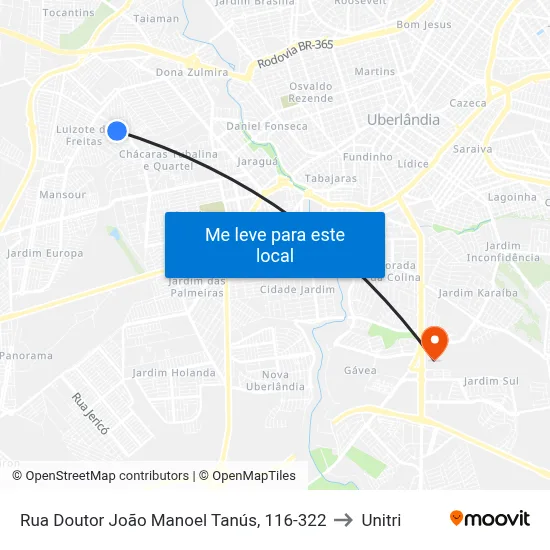 Rua Doutor João Manoel Tanús, 116-322 to Unitri map