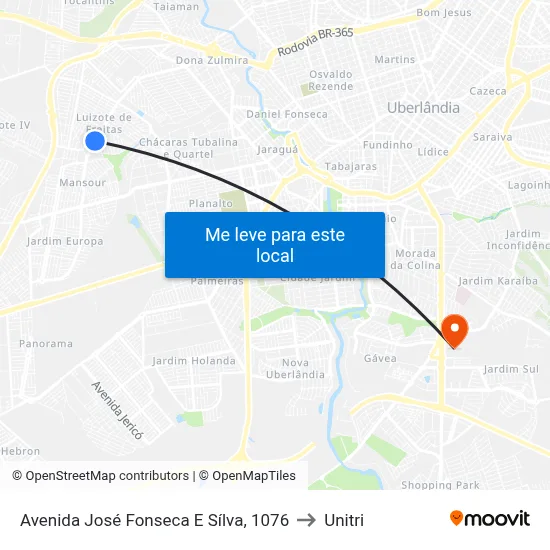 Avenida José Fonseca E Sílva, 1076 to Unitri map