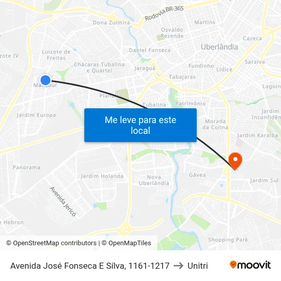 Avenida José Fonseca E Sílva, 1161-1217 to Unitri map