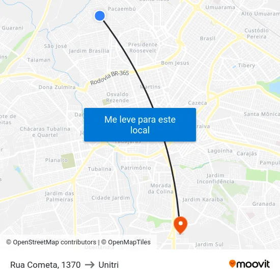 Rua Cometa, 1370 to Unitri map