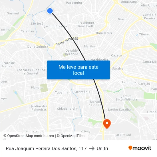 Rua Joaquim Pereira Dos Santos, 117 to Unitri map