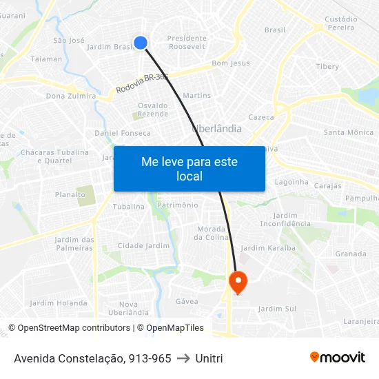 Avenida Constelação, 913-965 to Unitri map