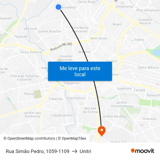 Rua Simão Pedro, 1059-1109 to Unitri map