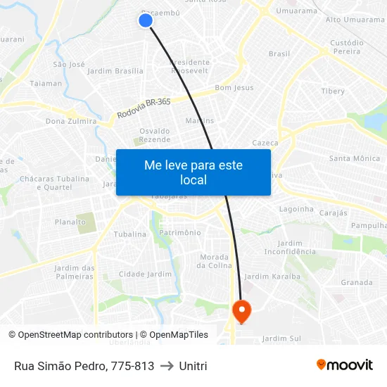 Rua Simão Pedro, 775-813 to Unitri map