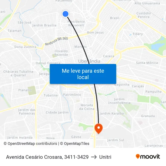 Avenida Cesário Crosara, 3411-3429 to Unitri map