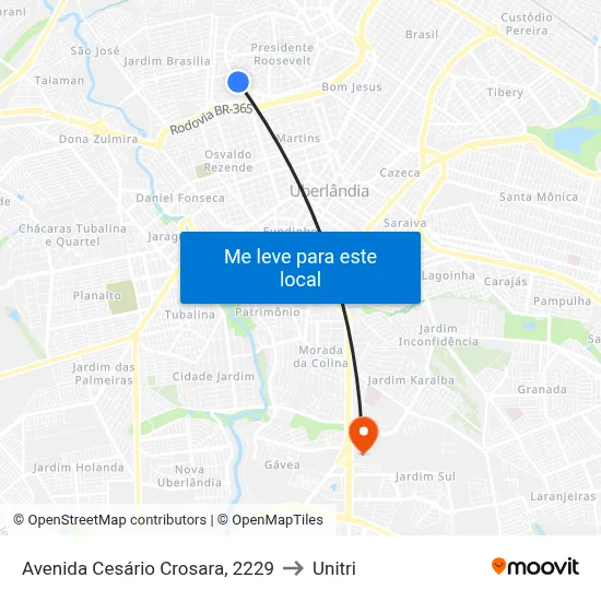 Avenida Cesário Crosara, 2229 to Unitri map