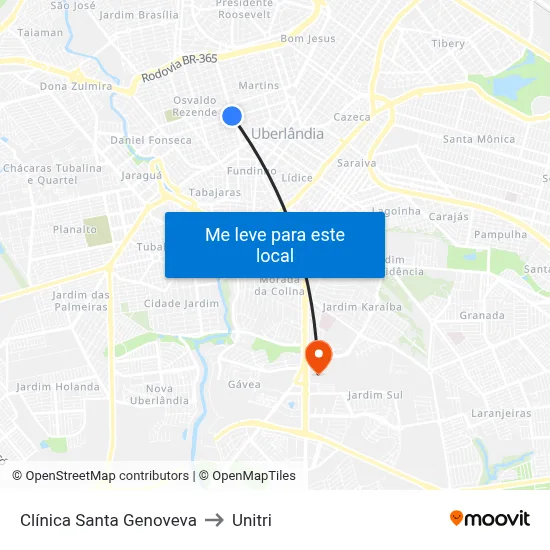 Clínica Santa Genoveva to Unitri map