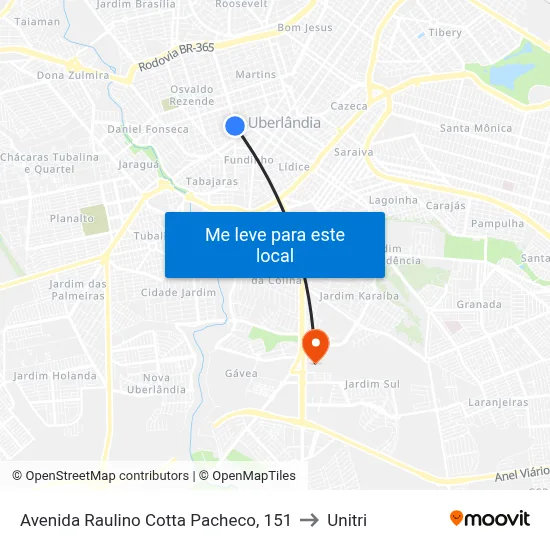 Avenida Raulino Cotta Pacheco, 151 to Unitri map