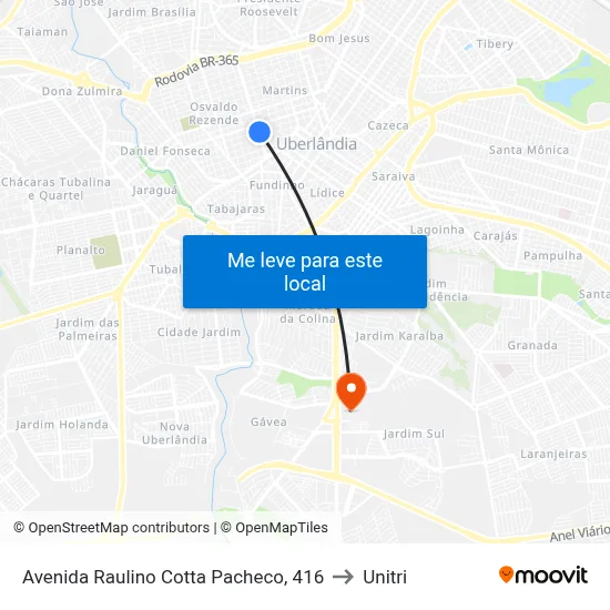 Avenida Raulino Cotta Pacheco, 416 to Unitri map