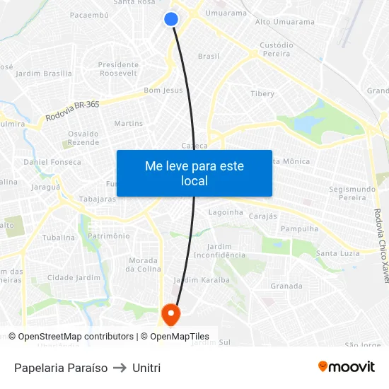 Papelaria Paraíso to Unitri map
