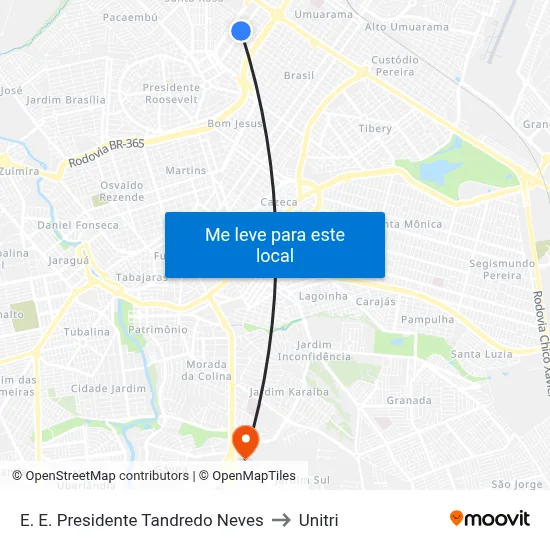E. E. Presidente Tandredo Neves to Unitri map