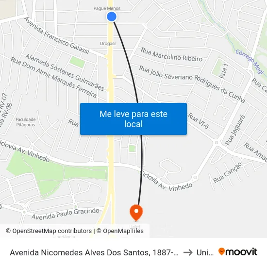 Avenida Nicomedes Alves Dos Santos, 1887-1965 to Unitri map