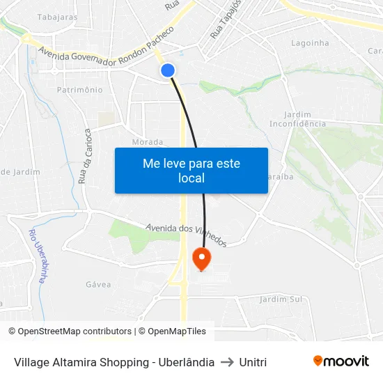 Village Altamira Shopping - Uberlândia to Unitri map
