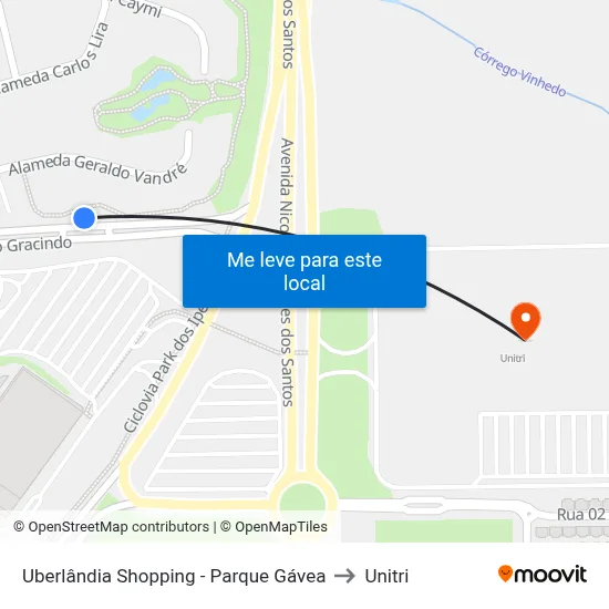Uberlândia Shopping - Parque Gávea to Unitri map