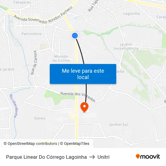 Parque Linear Do Córrego Lagoinha to Unitri map