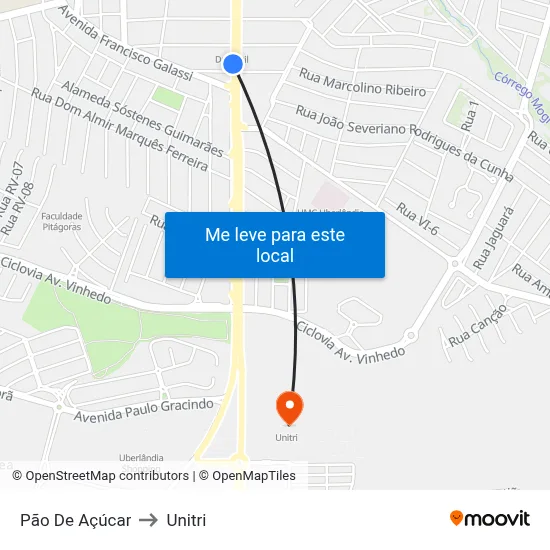 Pão De Açúcar to Unitri map