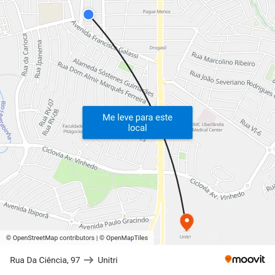 Rua Da Ciência, 97 to Unitri map
