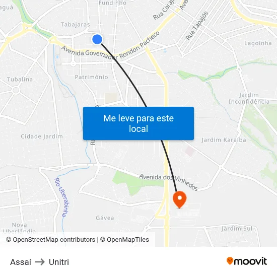 Assaí to Unitri map