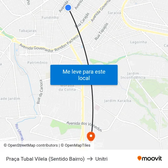 Praça Tubal Vilela (Sentido Bairro) to Unitri map