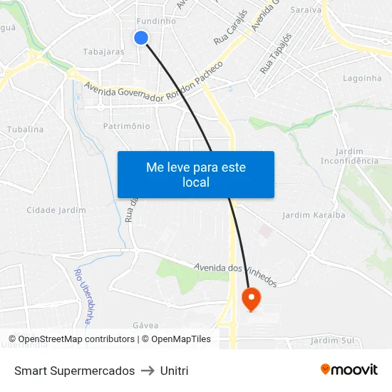 Smart Supermercados to Unitri map
