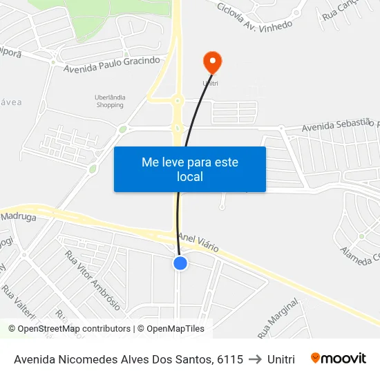 Avenida Nicomedes Alves Dos Santos, 6115 to Unitri map