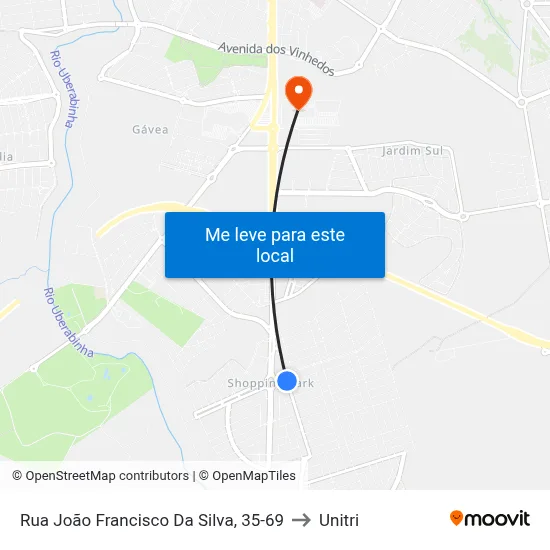 Rua João Francisco Da Silva, 35-69 to Unitri map