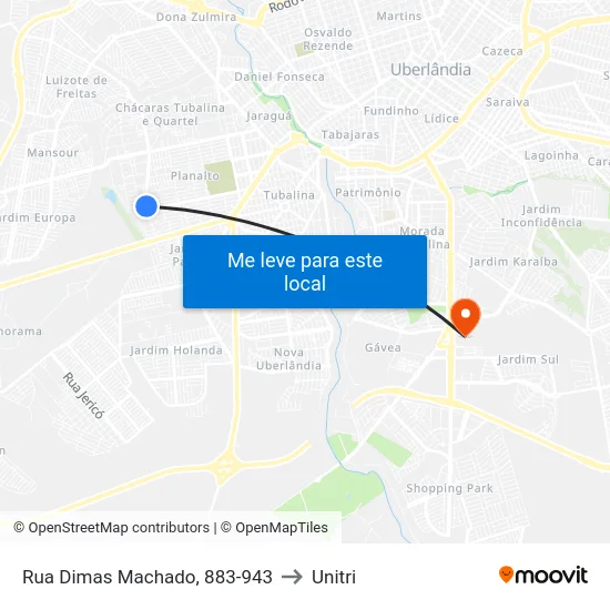 Rua Dimas Machado, 883-943 to Unitri map