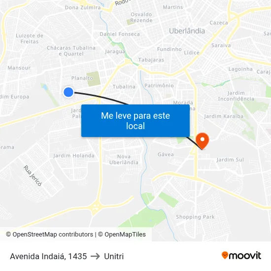 Avenida Indaiá, 1435 to Unitri map