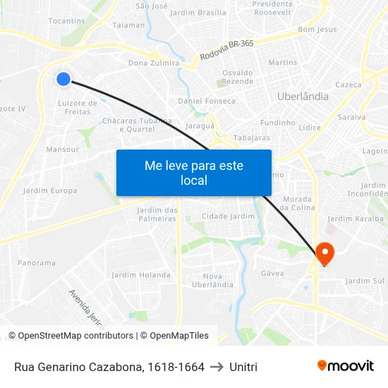 Rua Genarino Cazabona, 1618-1664 to Unitri map