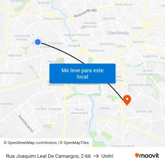 Rua Joaquim Leal De Camargos, 2-66 to Unitri map
