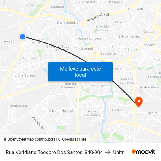 Rua Veridiano Teodoro Dos Santos, 840-904 to Unitri map