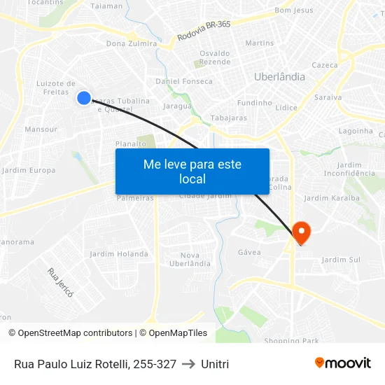 Rua Paulo Luiz Rotelli, 255-327 to Unitri map