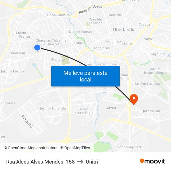 Rua Alceu Alves Mendes, 158 to Unitri map