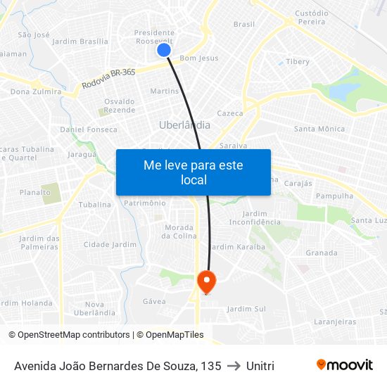Avenida João Bernardes De Souza, 135 to Unitri map