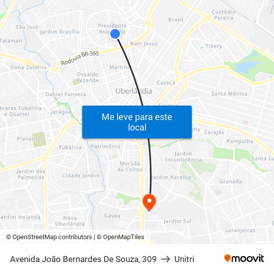 Avenida João Bernardes De Souza, 309 to Unitri map