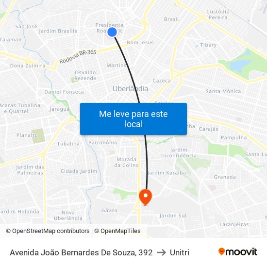 Avenida João Bernardes De Souza, 392 to Unitri map