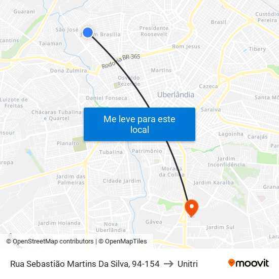 Rua Sebastião Martins Da Silva, 94-154 to Unitri map