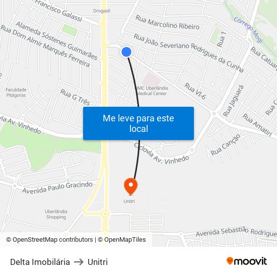 Delta Imobilária to Unitri map
