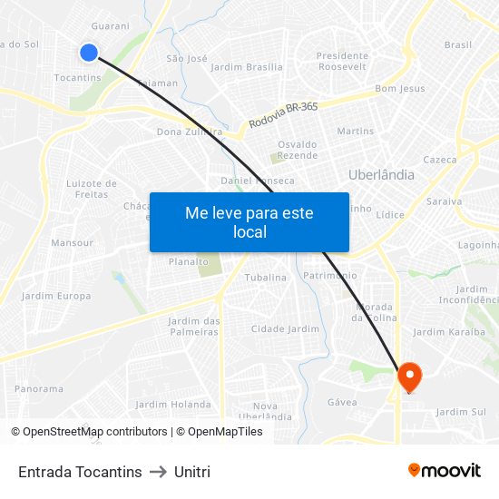 Entrada Tocantins to Unitri map