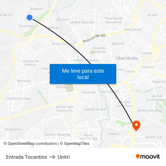 Entrada Tocantins to Unitri map