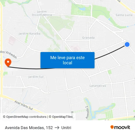 Avenida Das Moedas, 152 to Unitri map