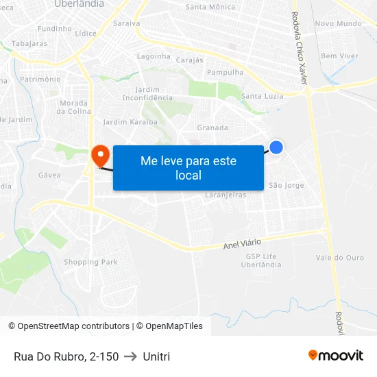 Rua Do Rubro, 2-150 to Unitri map