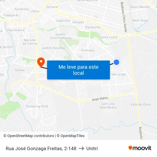Rua José Gonzaga Freitas, 2-148 to Unitri map