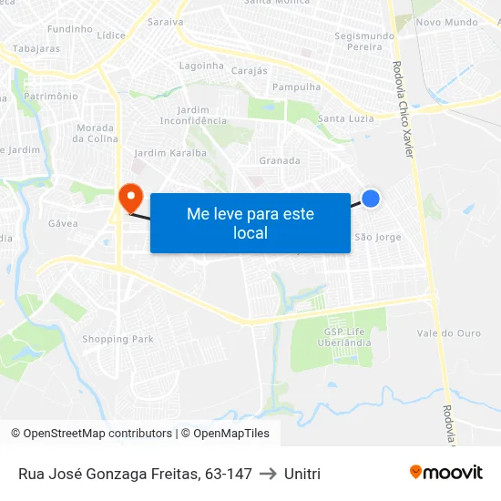 Rua José Gonzaga Freitas, 63-147 to Unitri map