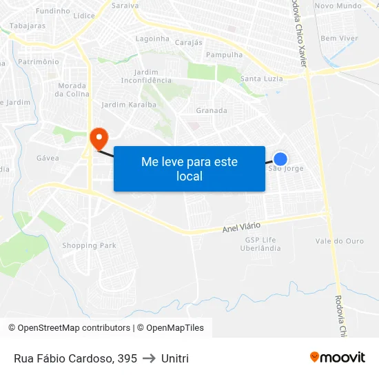 Rua Fábio Cardoso, 395 to Unitri map