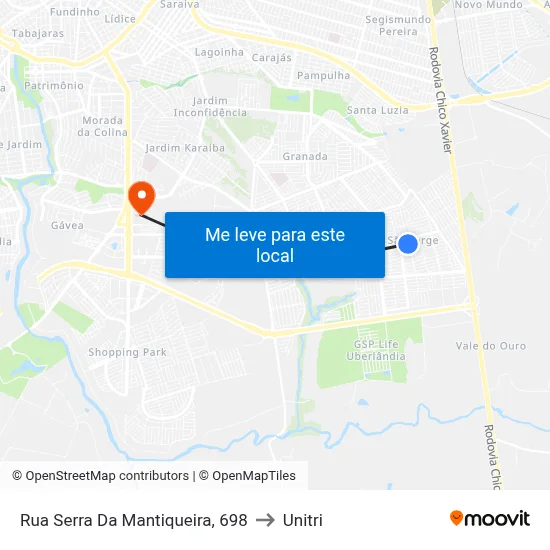 Rua Serra Da Mantiqueira, 698 to Unitri map